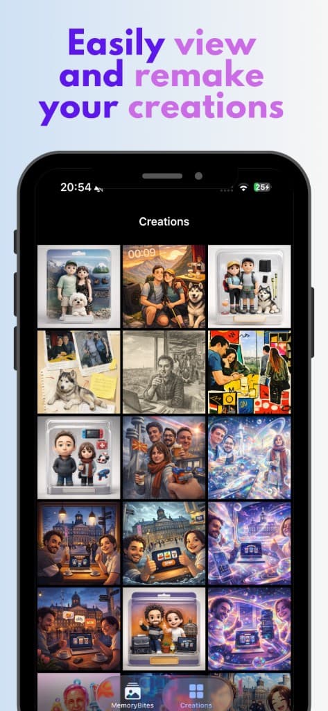 MemoryBites AI art gallery: illustration creations from your photos