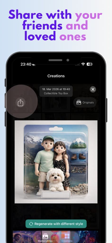 Share AI illustration art from MemoryBites photo app
